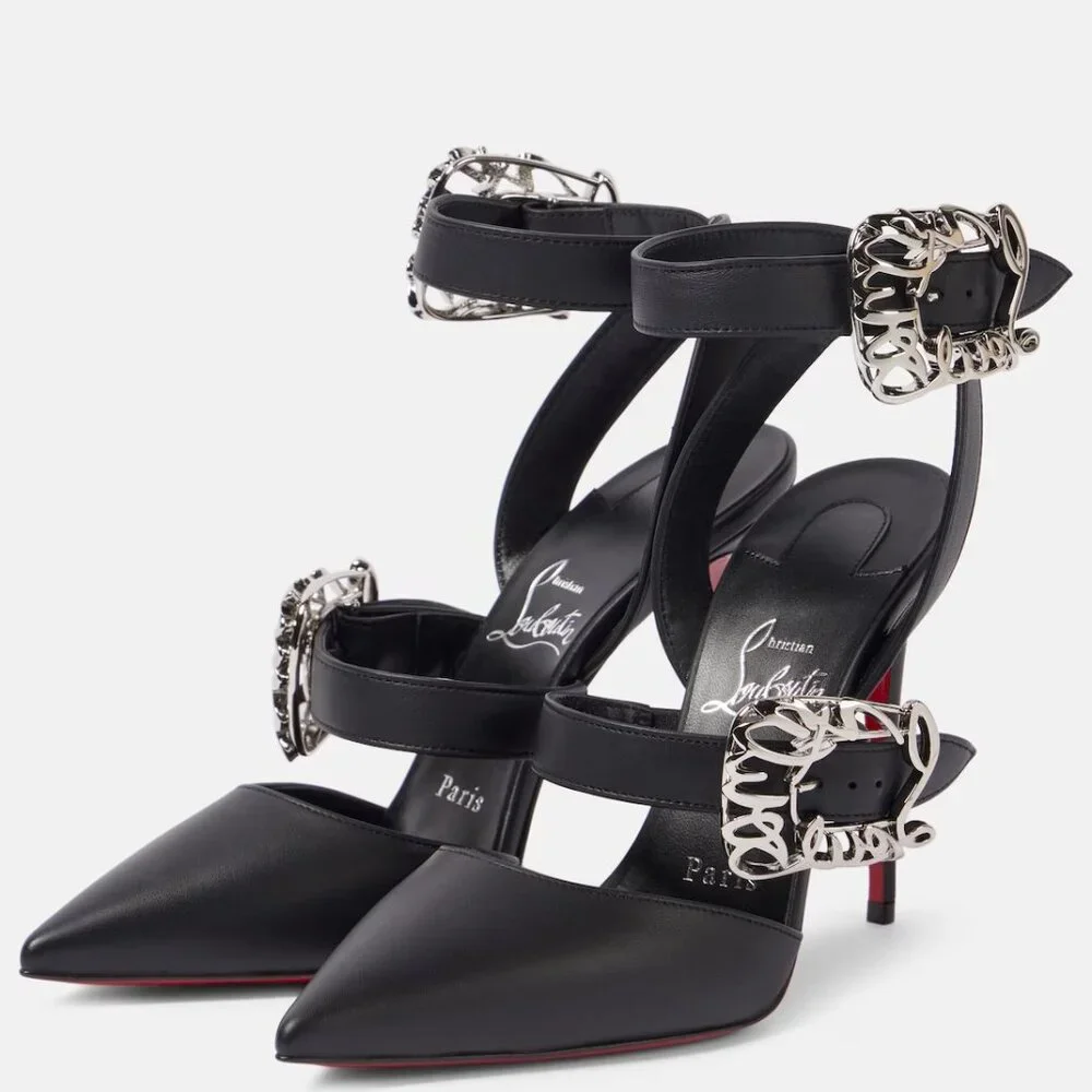 Christian Louboutin GIDDYLINA 100 Buckled Leather Sandals Heels Pumps - Picture 2 of 16